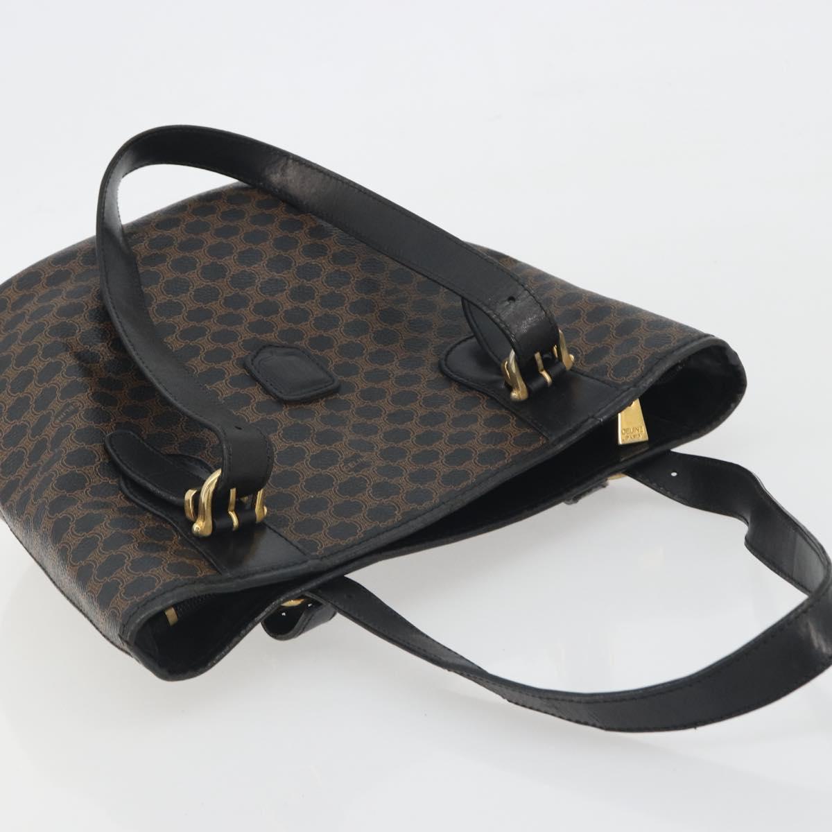CELINE Macadam Tote Bag PVC Leather Black Gold Tone Auth BA14899