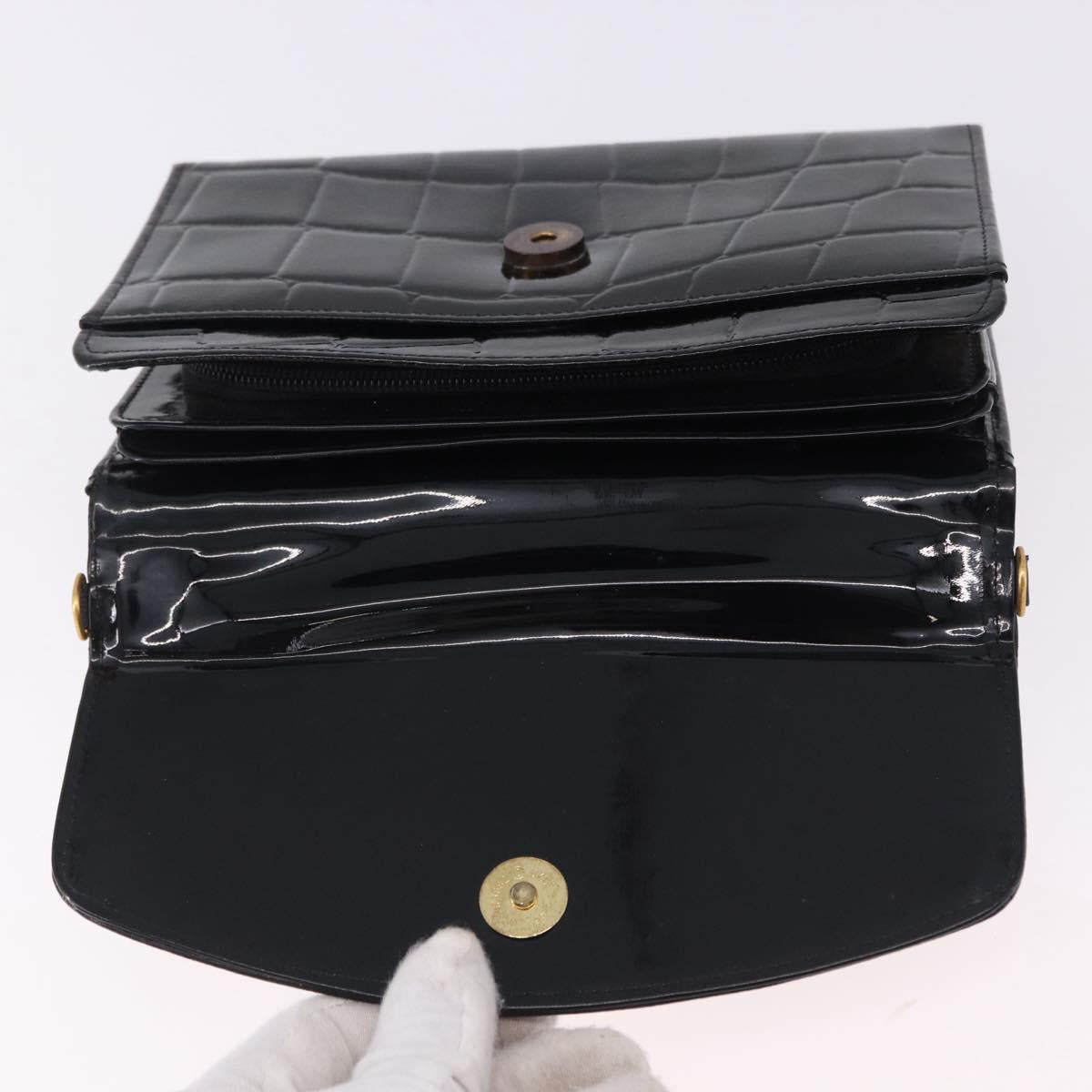 Gianni Versace Medusa Hand Bag Patent Black Gold Tone Auth BA14906A