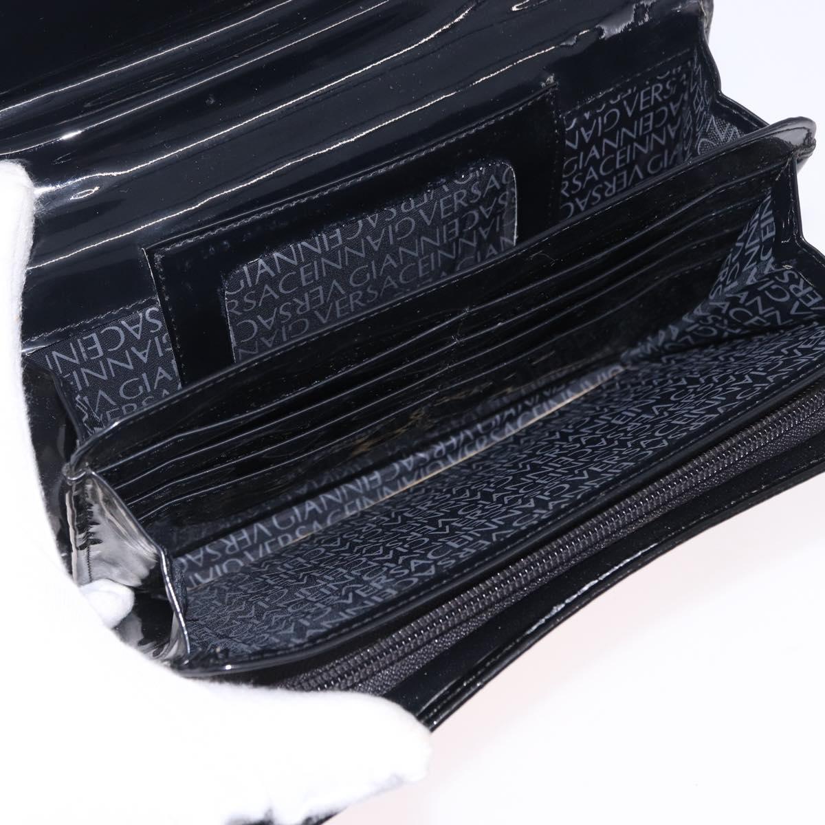 Gianni Versace Medusa Hand Bag Patent Black Gold Tone Auth BA14906A