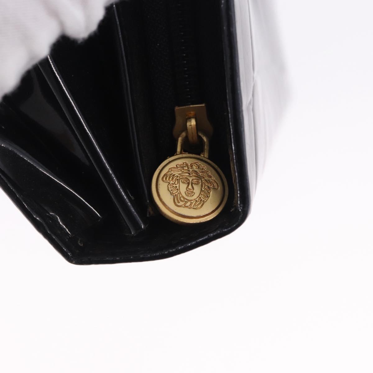 Gianni Versace Medusa Hand Bag Patent Black Gold Tone Auth BA14906A
