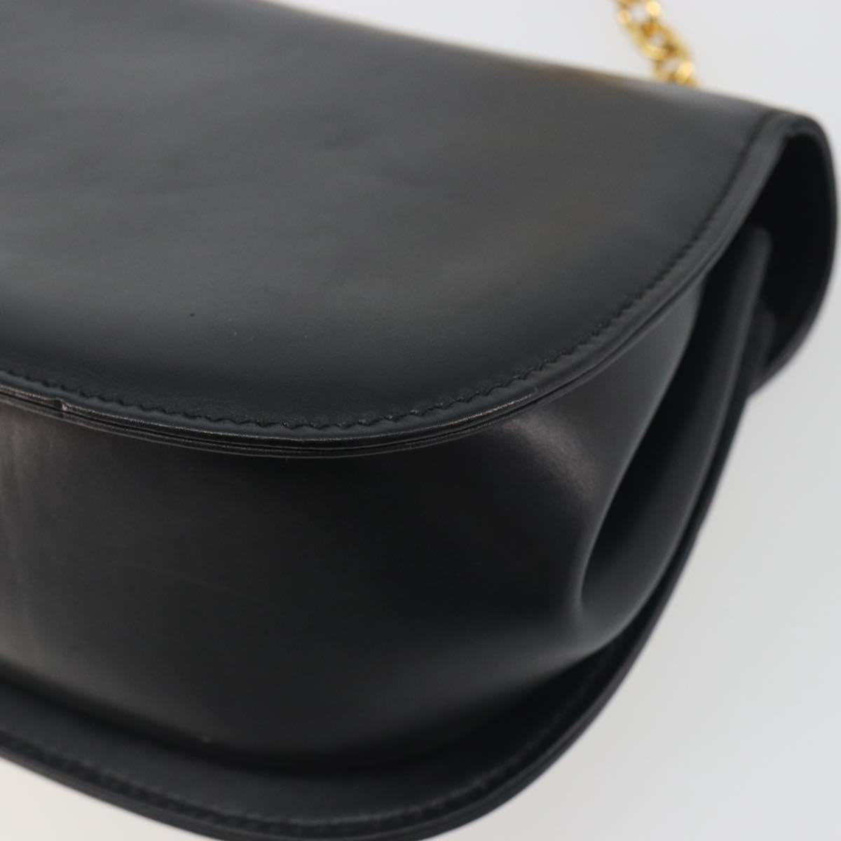 GUCCI Bamboo Chain Shoulder Bag Leather Black Gold 001 115 1497 Auth BA14916