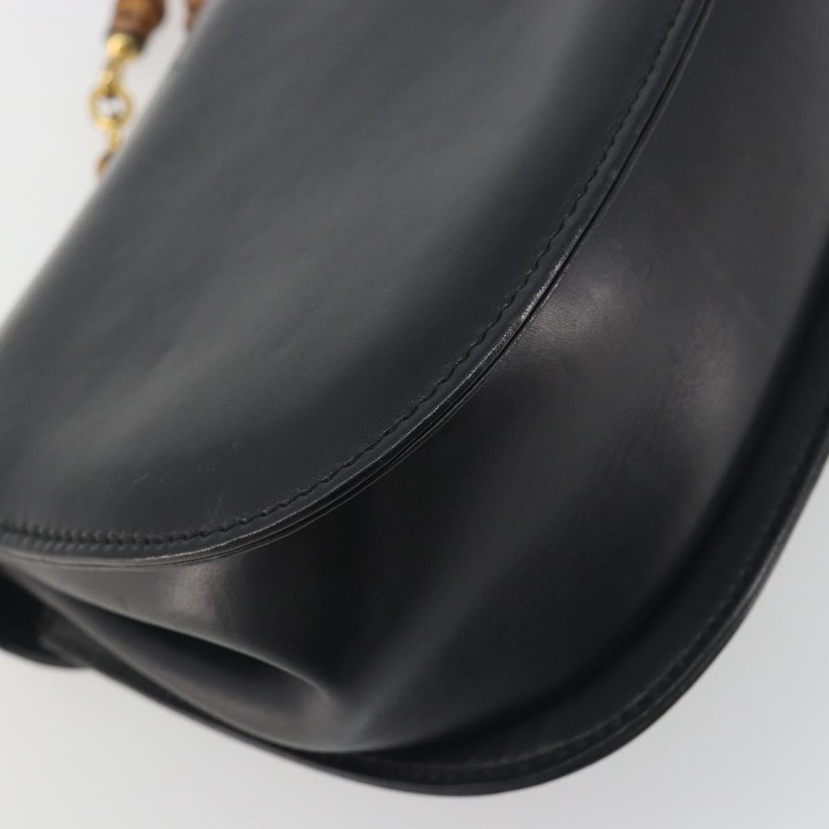 GUCCI Bamboo Chain Shoulder Bag Leather Black Gold 001 115 1497 Auth BA14916
