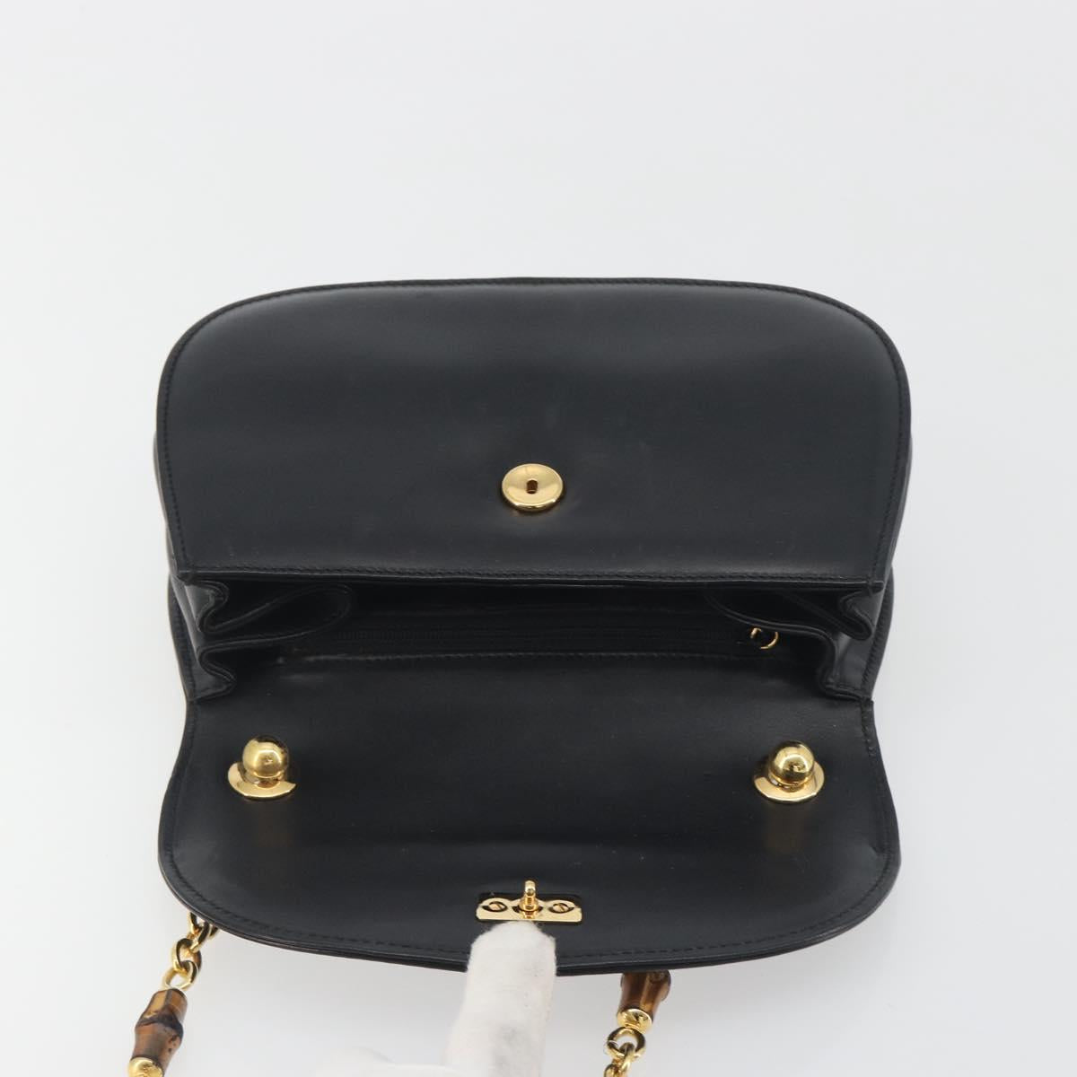 GUCCI Bamboo Chain Shoulder Bag Leather Black Gold 001 115 1497 Auth BA14916