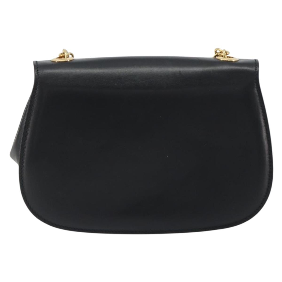 GUCCI Bamboo Chain Shoulder Bag Leather Black Gold 001 115 1497 Auth BA14916