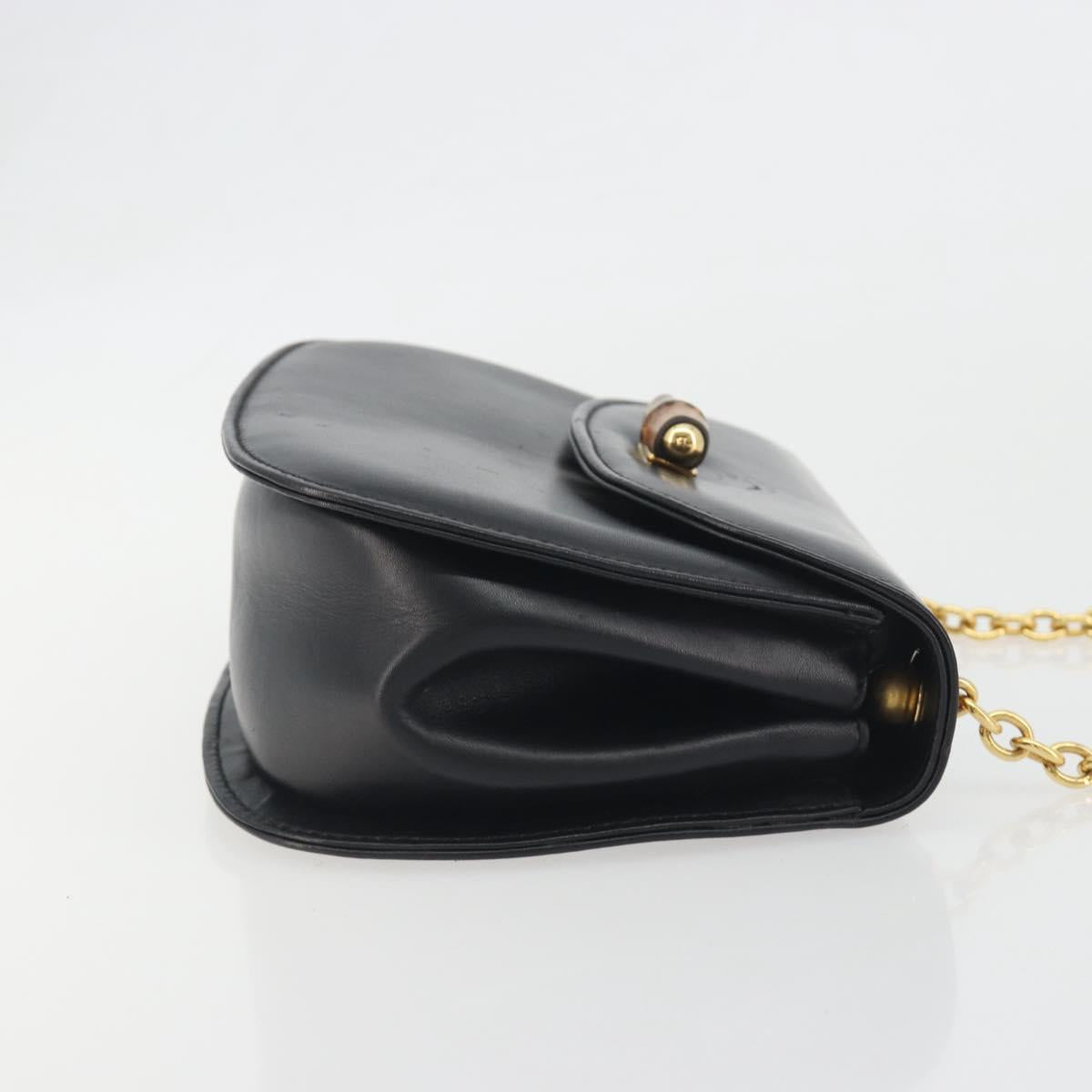 GUCCI Bamboo Chain Shoulder Bag Leather Black Gold 001 115 1497 Auth BA14916