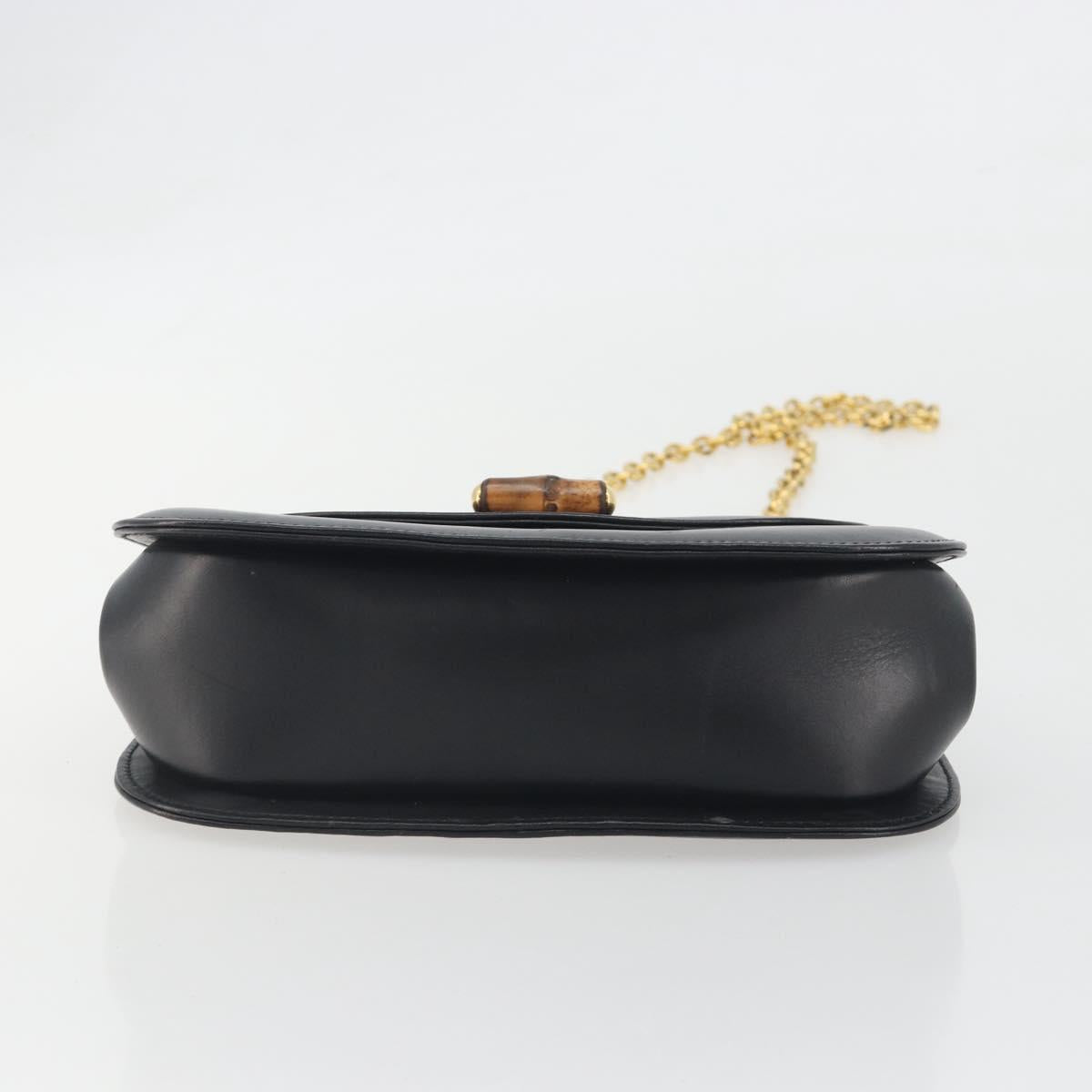 GUCCI Bamboo Chain Shoulder Bag Leather Black Gold 001 115 1497 Auth BA14916