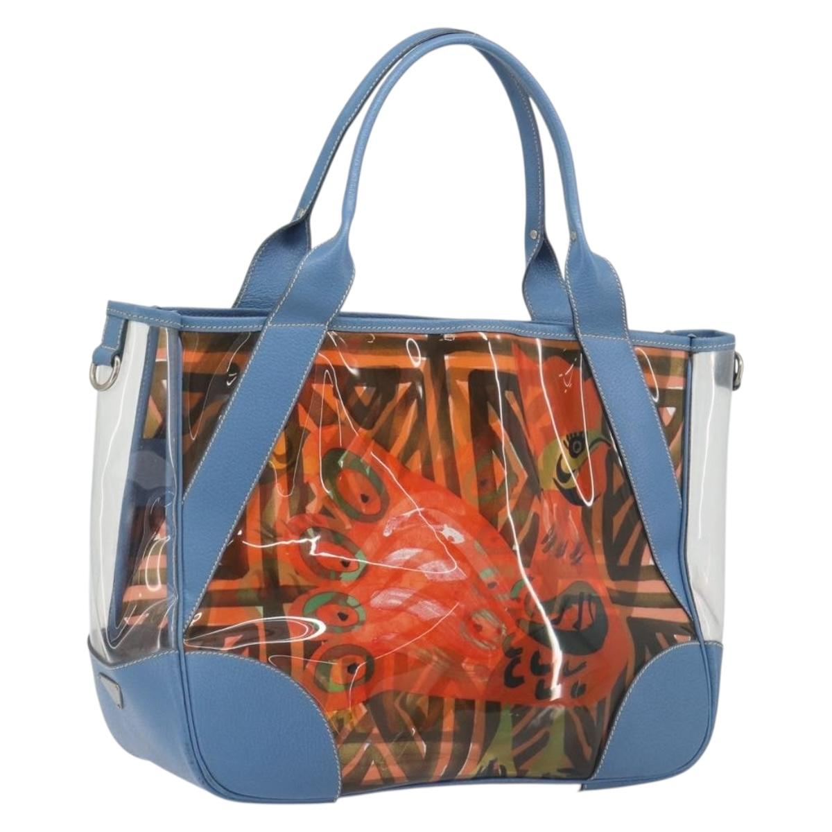 PRADA Tote Bag Vinyl Blue Silver Auth BA14917A