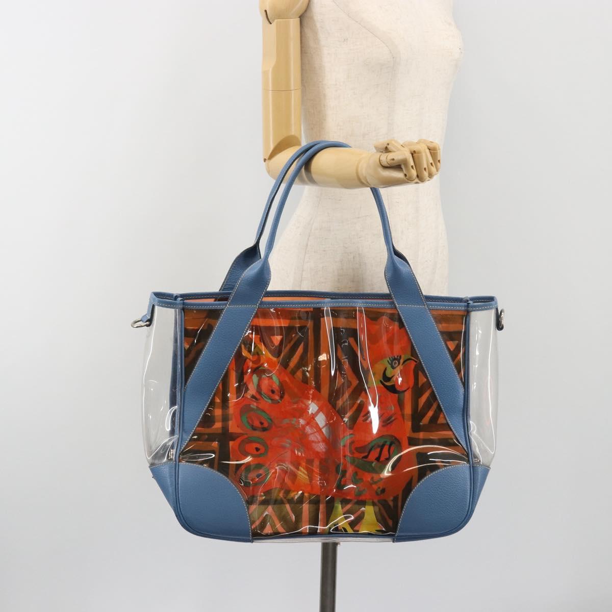 PRADA Tote Bag Vinyl Blue Silver Auth BA14917A