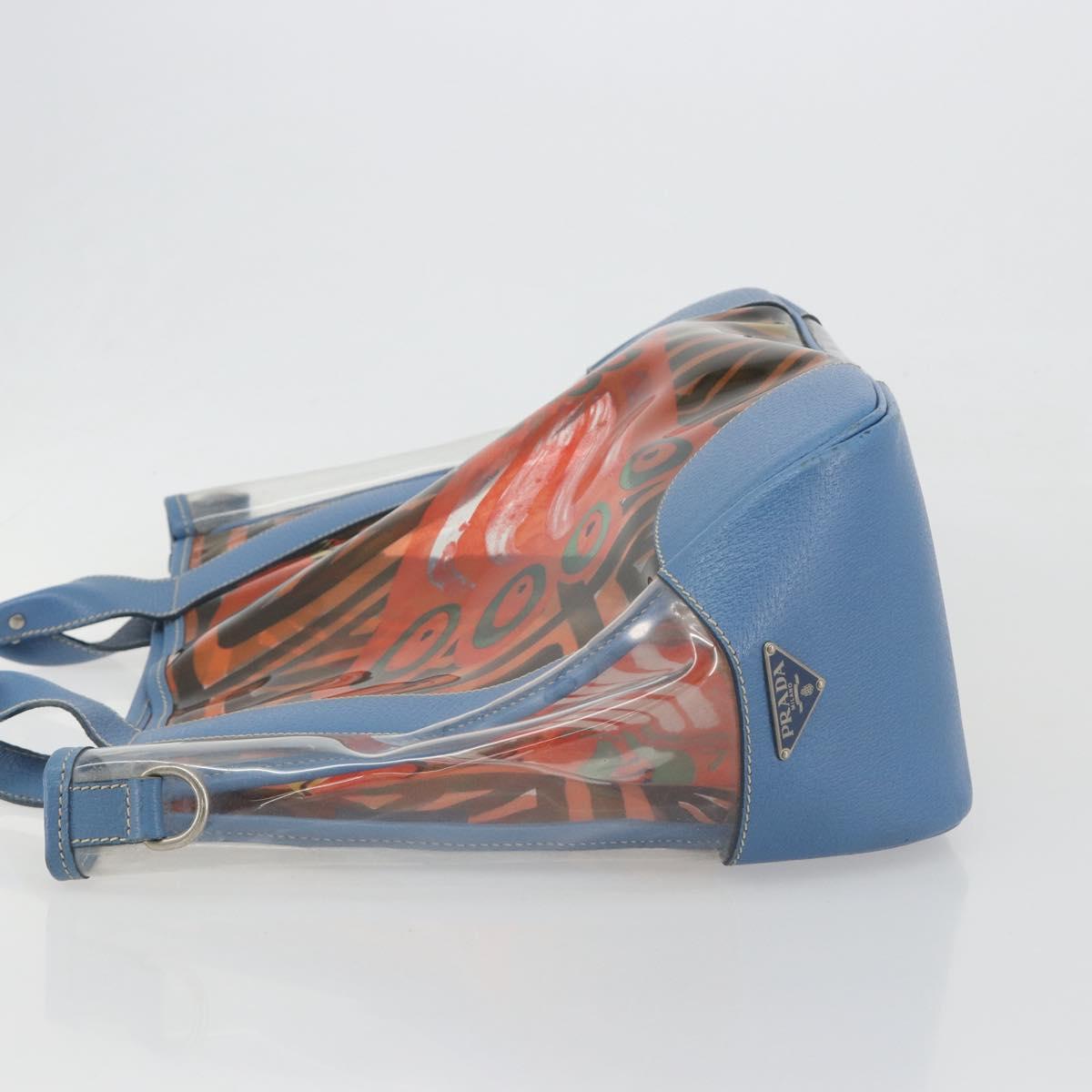 PRADA Tote Bag Vinyl Blue Silver Auth BA14917A
