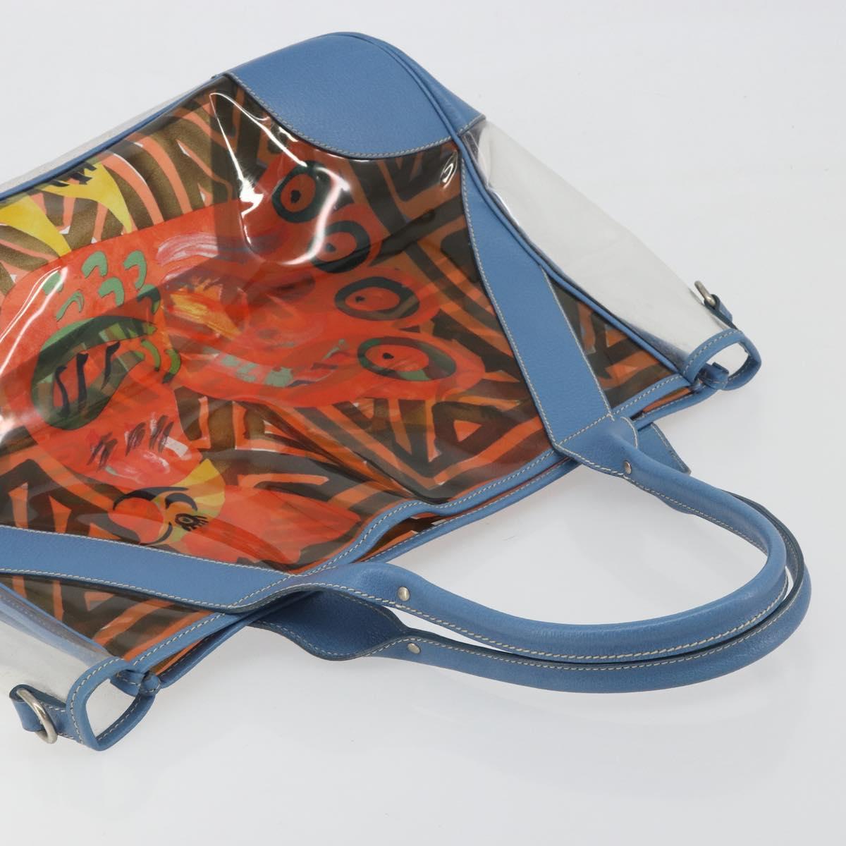 PRADA Tote Bag Vinyl Blue Silver Auth BA14917A