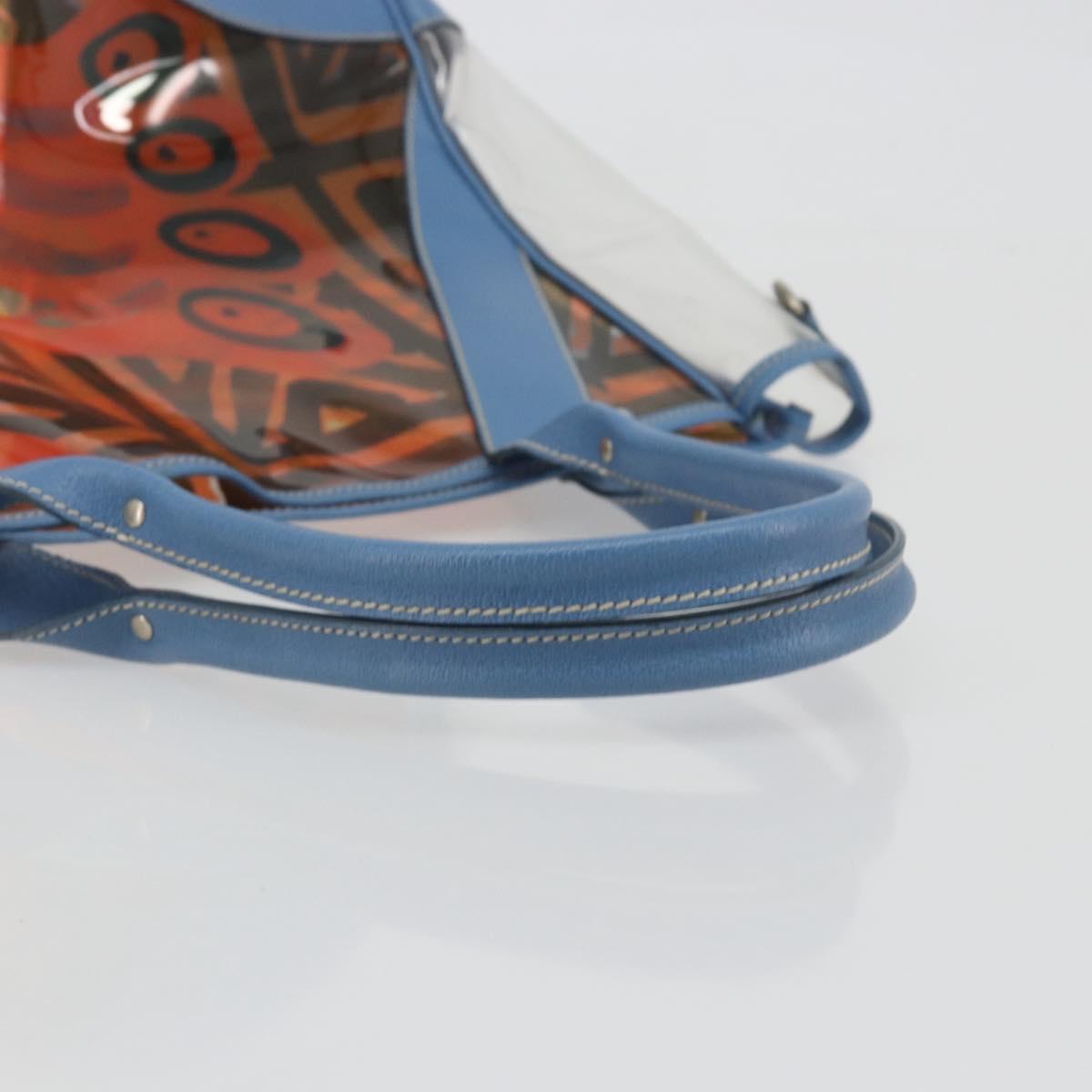 PRADA Tote Bag Vinyl Blue Silver Auth BA14917A