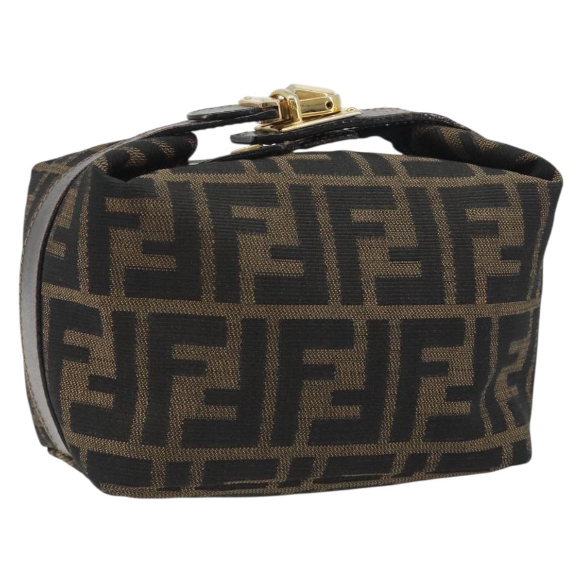 FENDI Zucca Canvas Vanity Bag Brown Gold Tone Auth BA14921A