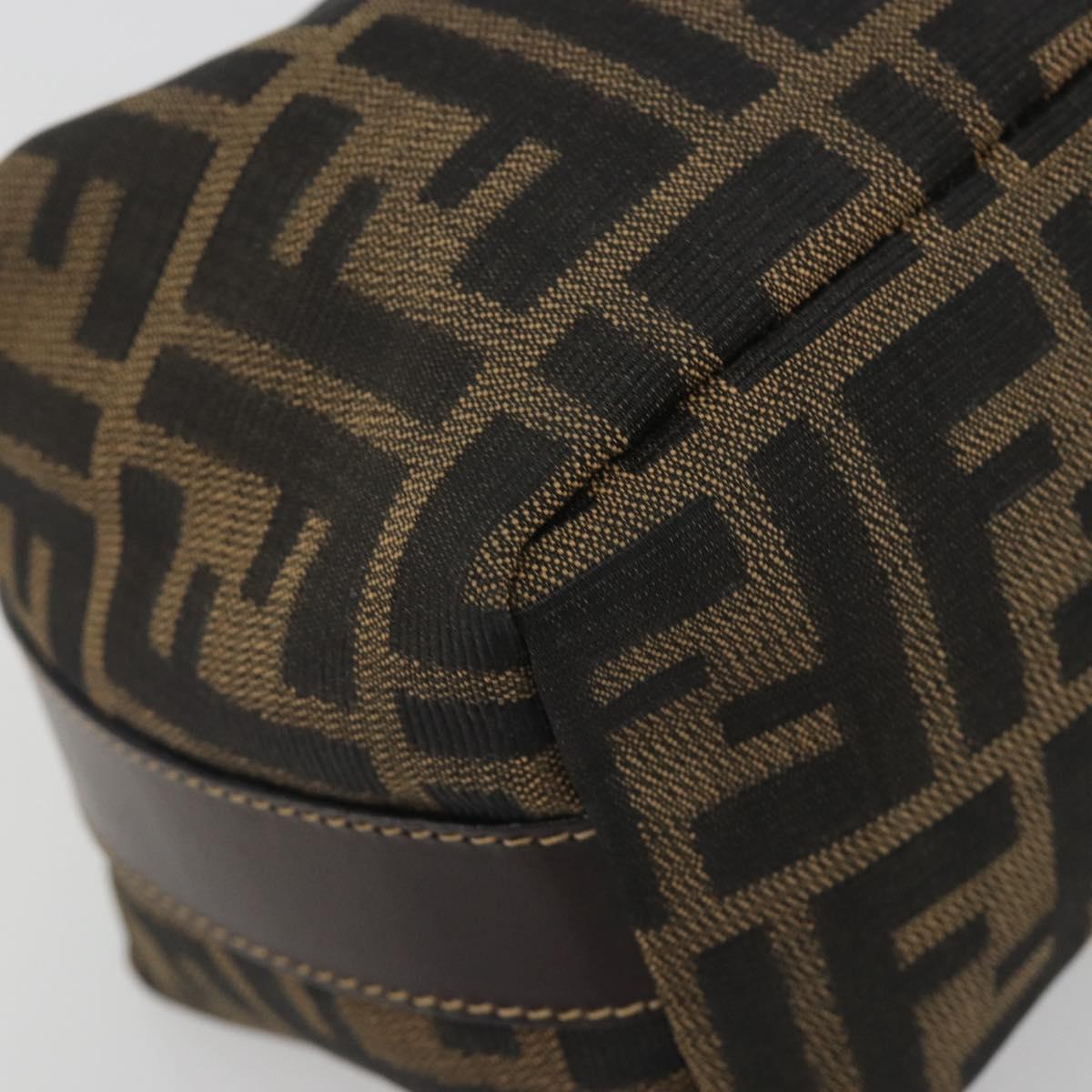 FENDI Zucca Canvas Vanity Bag Brown Gold Tone Auth BA14921A