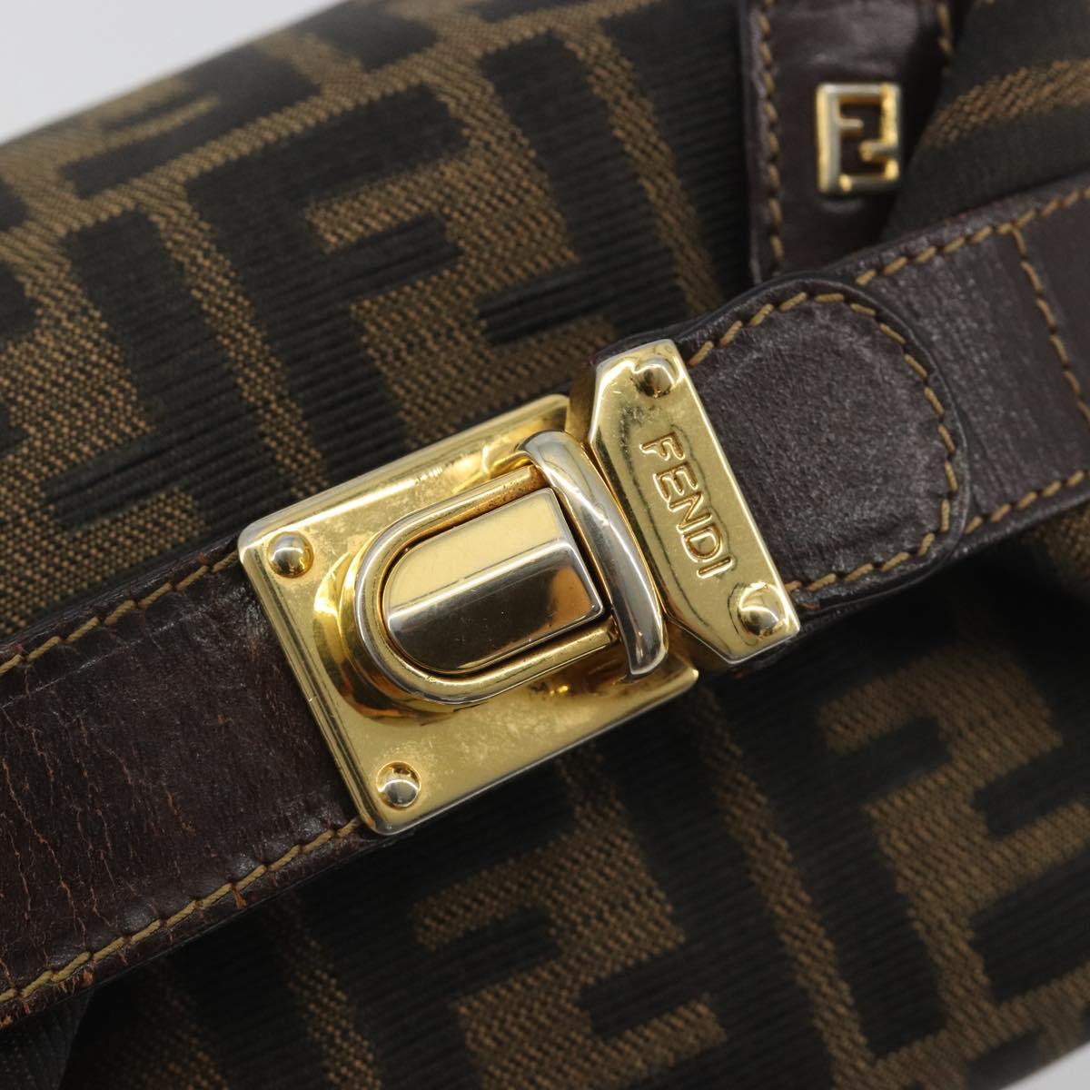 FENDI Zucca Canvas Vanity Bag Brown Gold Tone Auth BA14921A