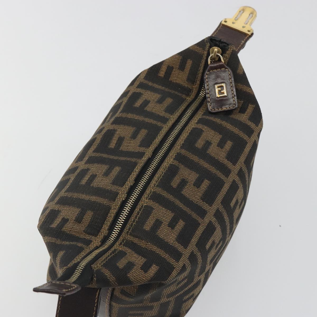 FENDI Zucca Canvas Vanity Bag Brown Gold Tone Auth BA14921A