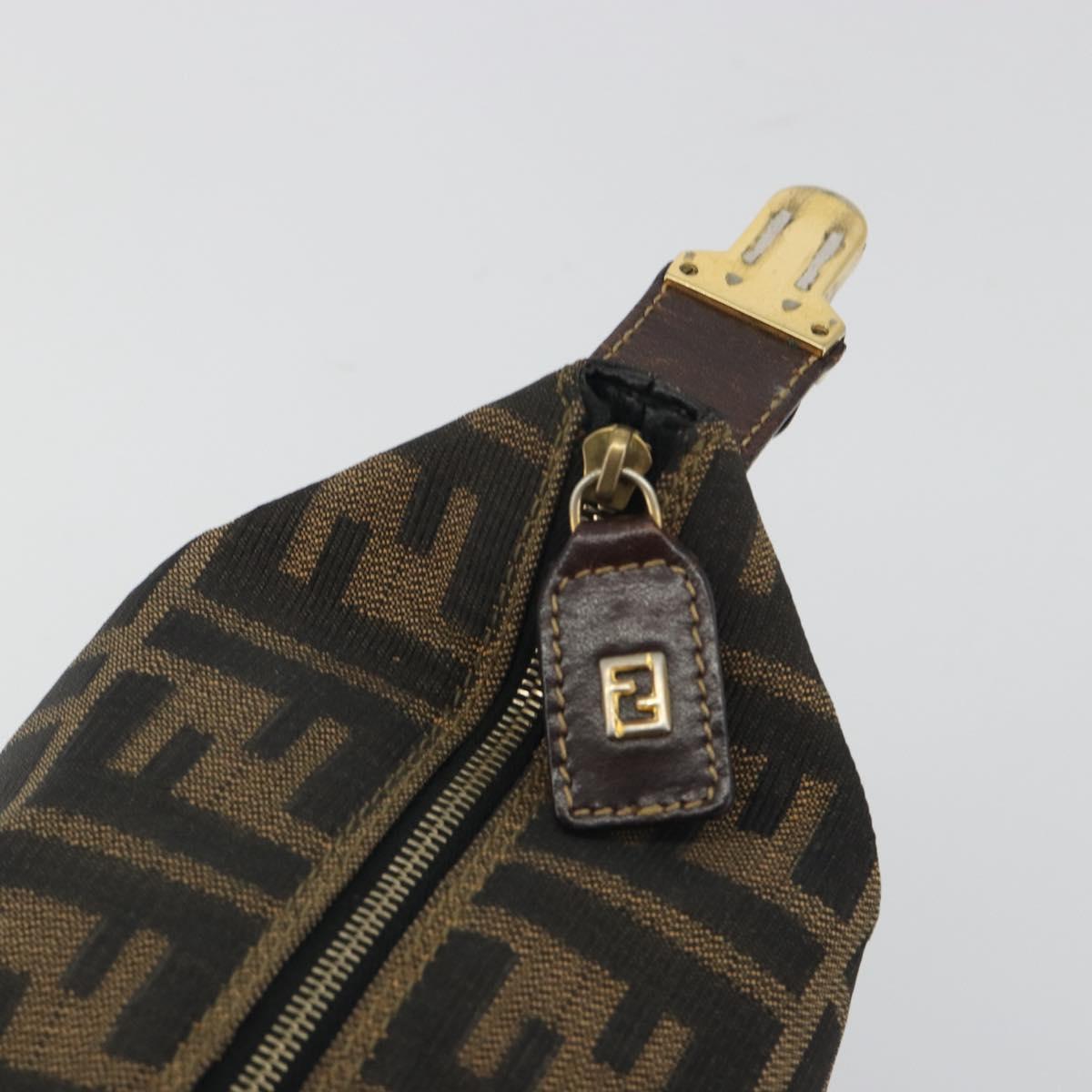 FENDI Zucca Canvas Vanity Bag Brown Gold Tone Auth BA14921A
