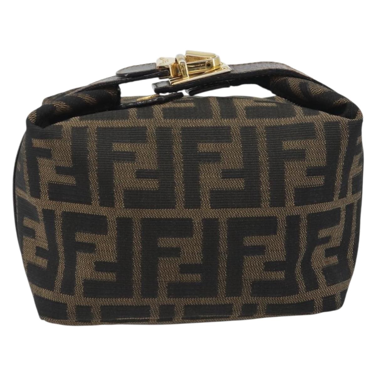 FENDI Zucca Canvas Vanity Bag Brown Gold Tone Auth BA14921A
