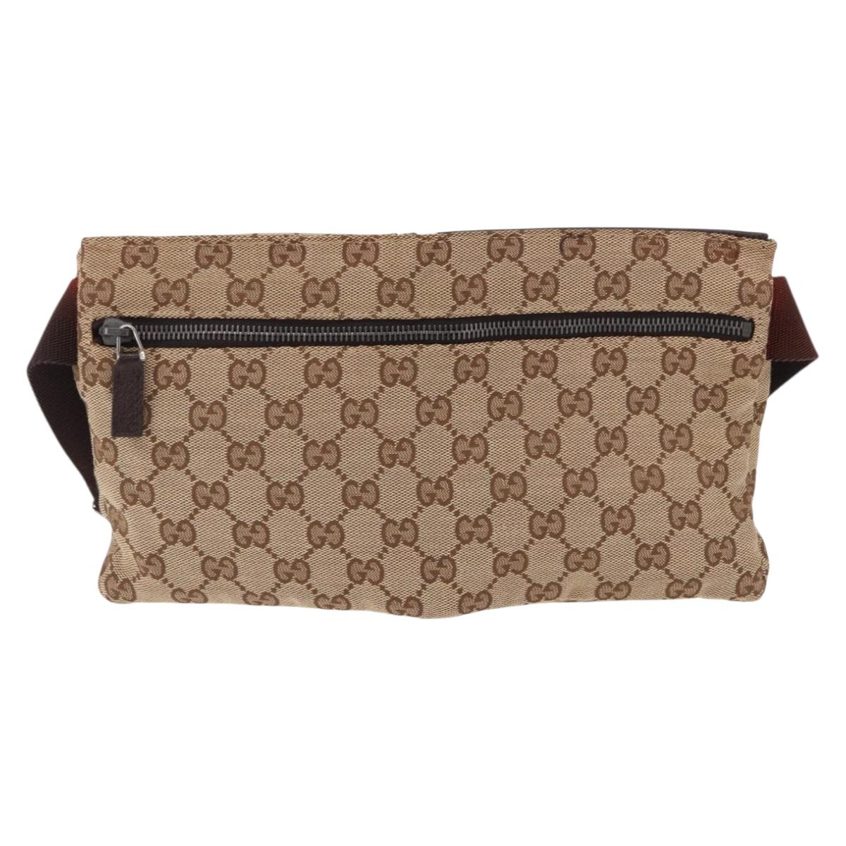 GUCCI GG Canvas Waist Bag Beige Silver 28566 Auth BA14924A