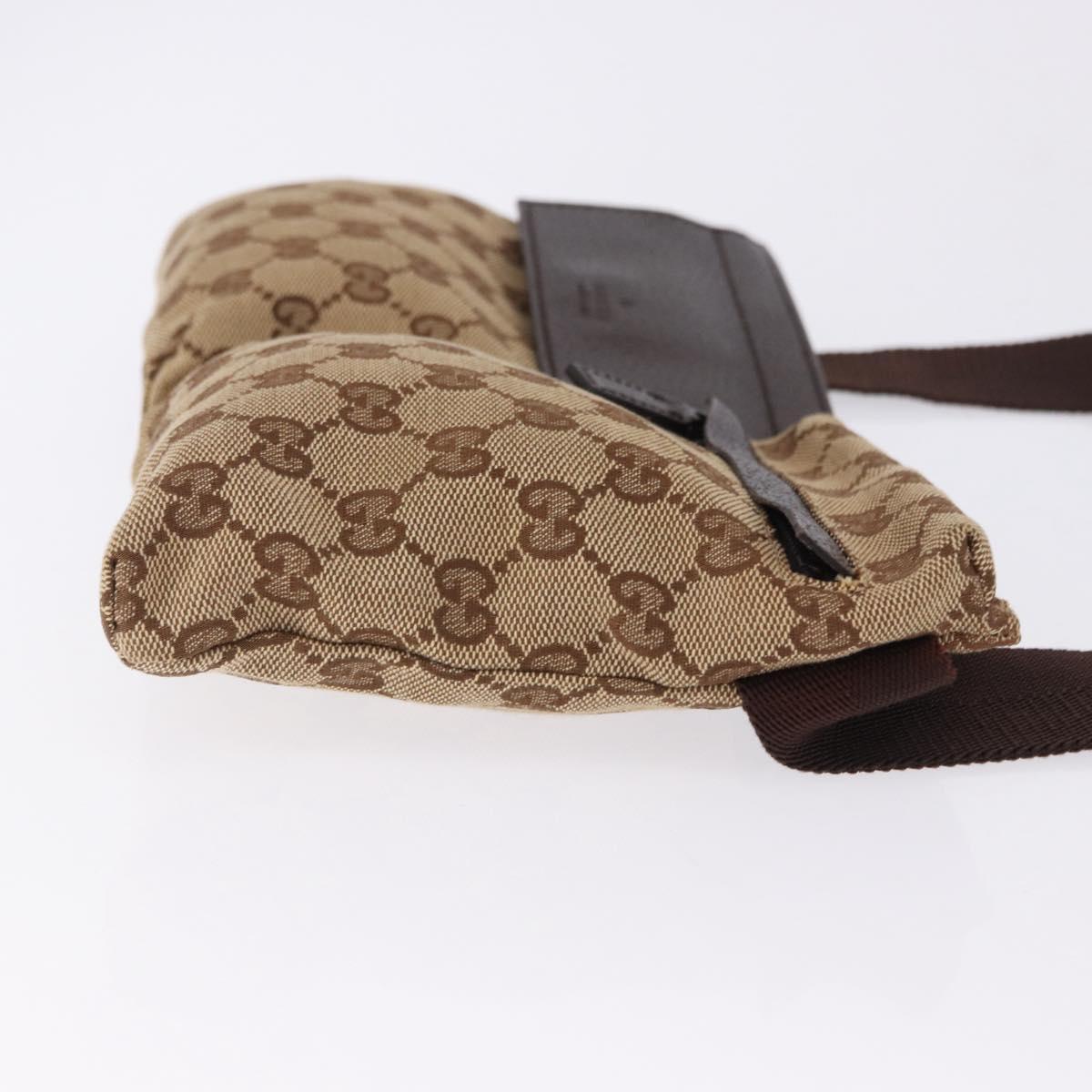 GUCCI GG Canvas Waist Bag Beige Silver 28566 Auth BA14924A