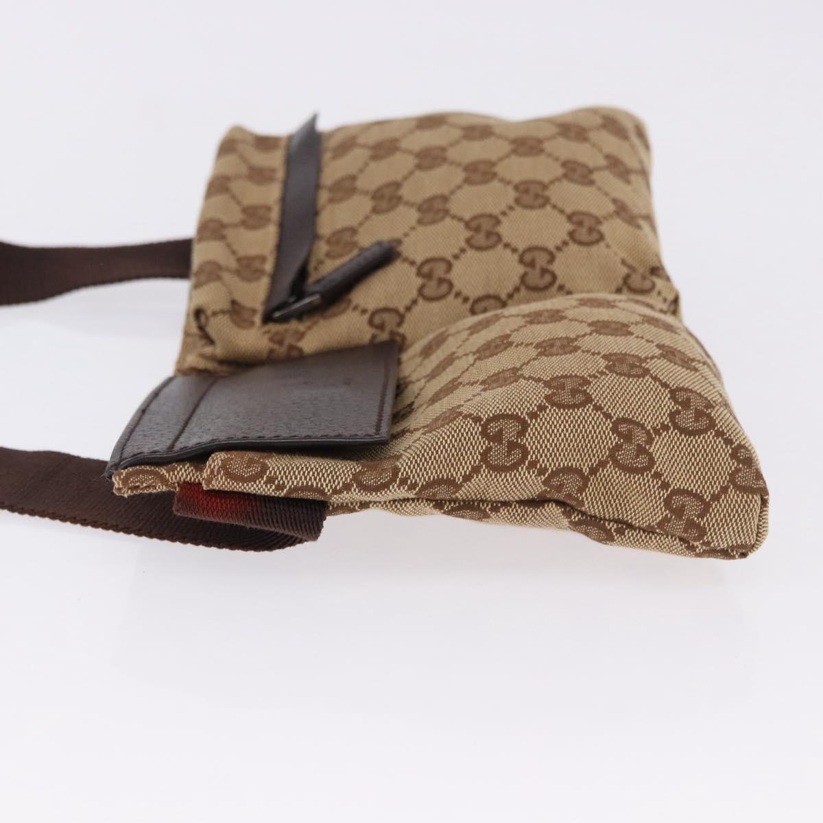 GUCCI GG Canvas Waist Bag Beige Silver 28566 Auth BA14924A