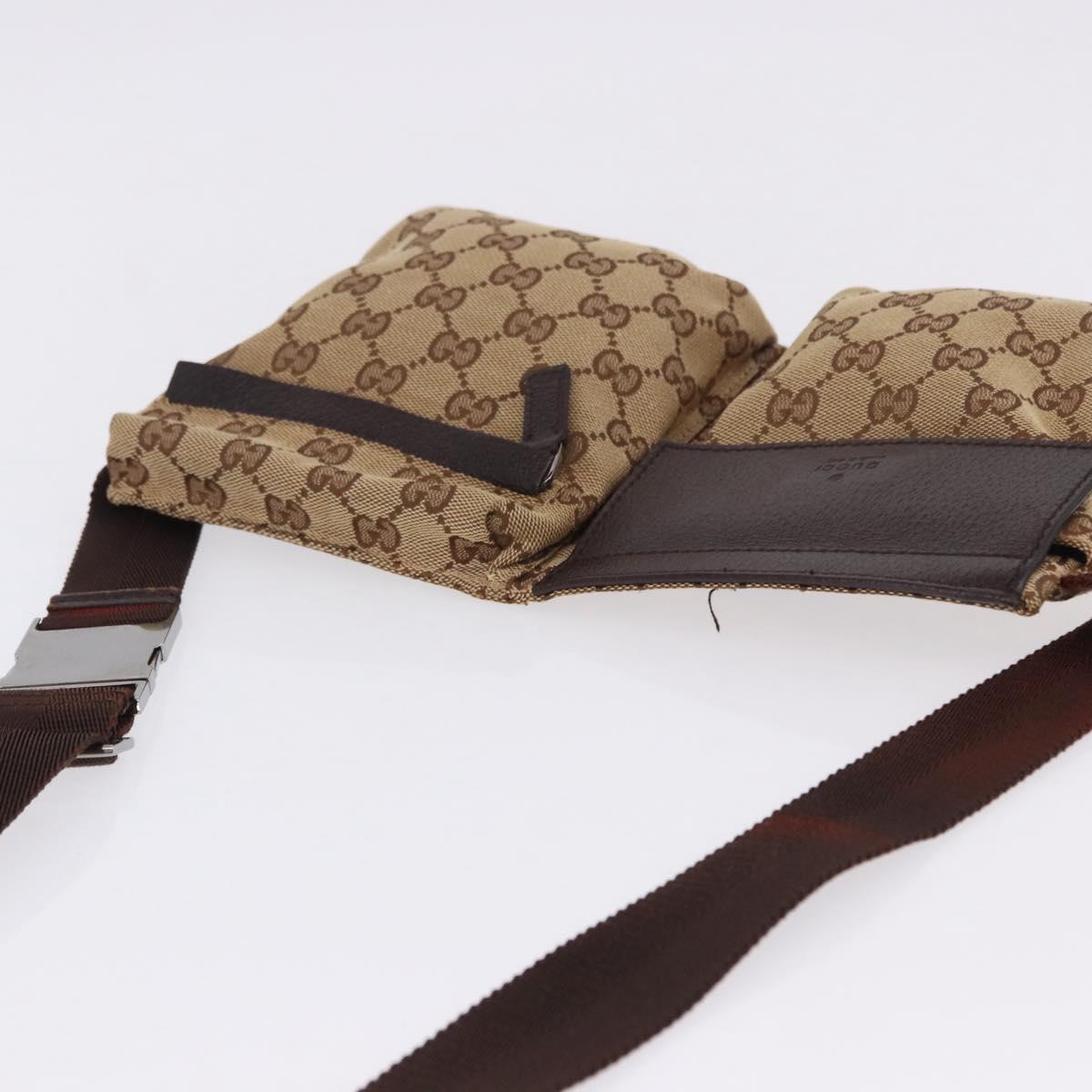 GUCCI GG Canvas Waist Bag Beige Silver 28566 Auth BA14924A