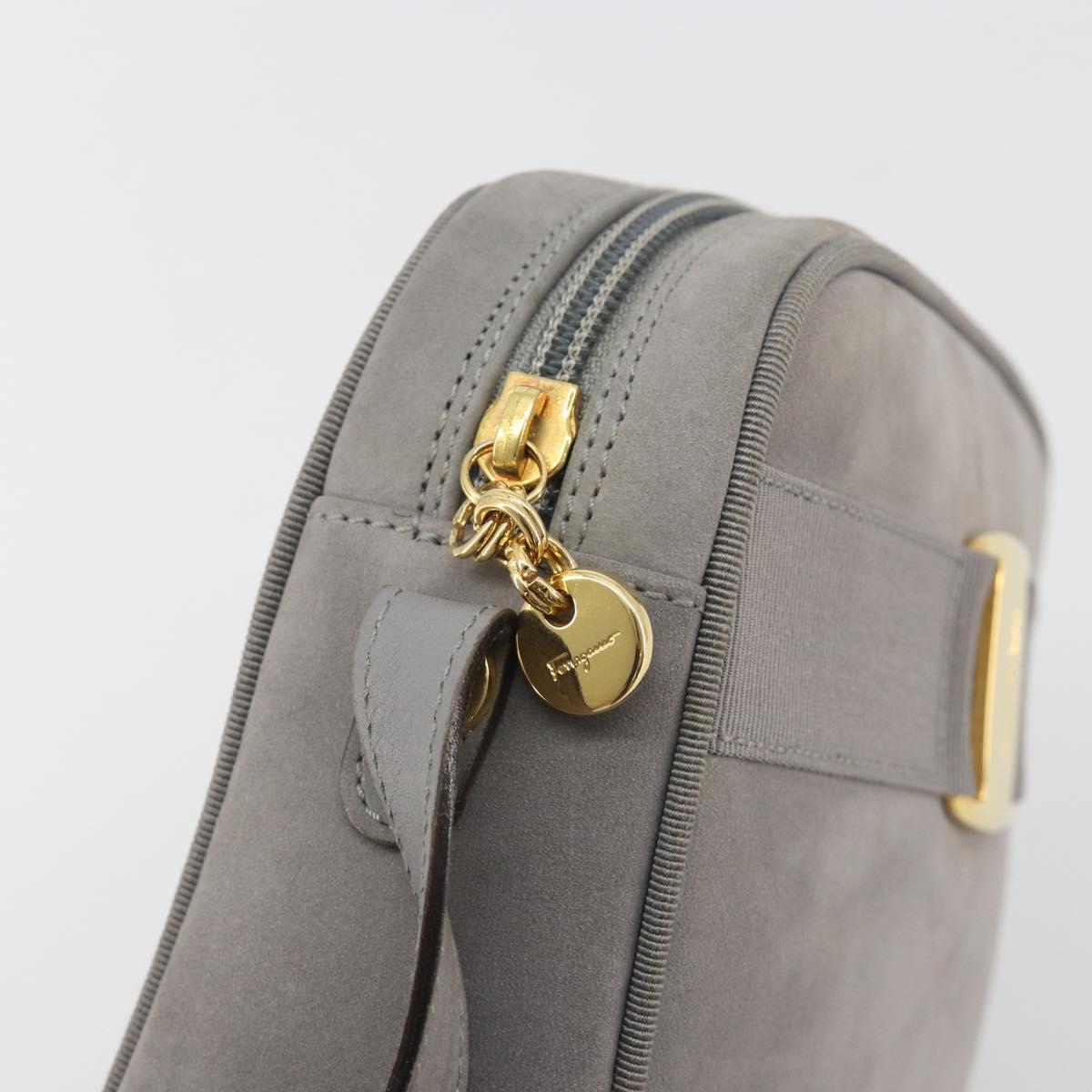Salvatore Ferragamo Vala Shoulder Bag Suede Gray Gold Tone Auth BA14925