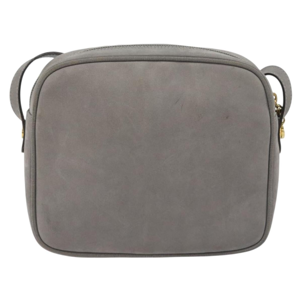 Salvatore Ferragamo Vala Shoulder Bag Suede Gray Gold Tone Auth BA14925