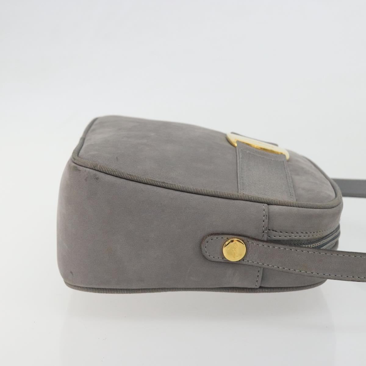Salvatore Ferragamo Vala Shoulder Bag Suede Gray Gold Tone Auth BA14925