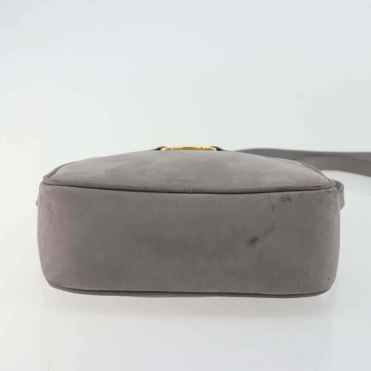 Salvatore Ferragamo Vala Shoulder Bag Suede Gray Gold Tone Auth BA14925