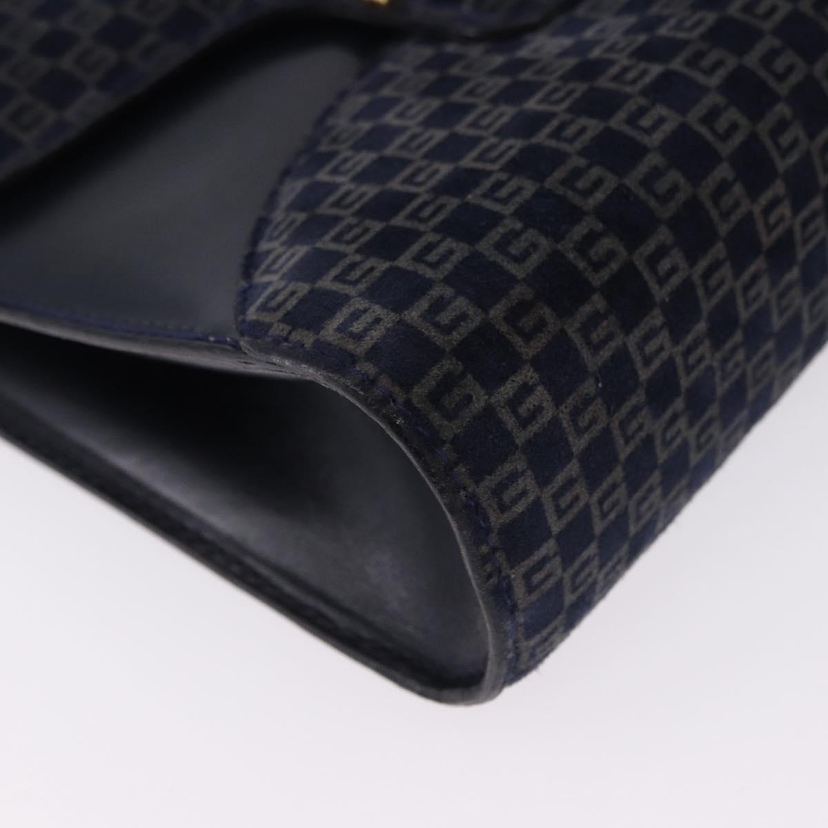 GUCCI Shoulder Bag Suede Navy Gold Tone Auth BA14926