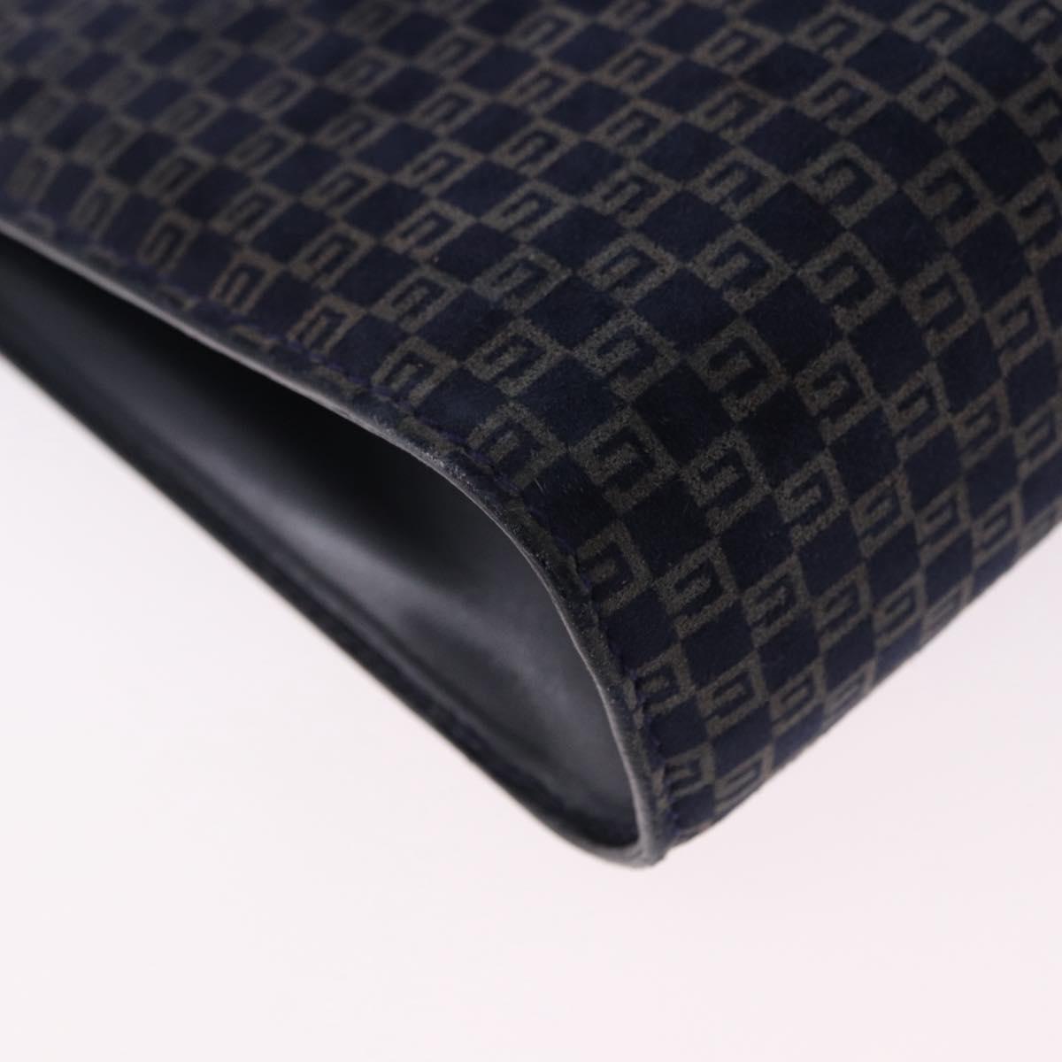 GUCCI Shoulder Bag Suede Navy Gold Tone Auth BA14926