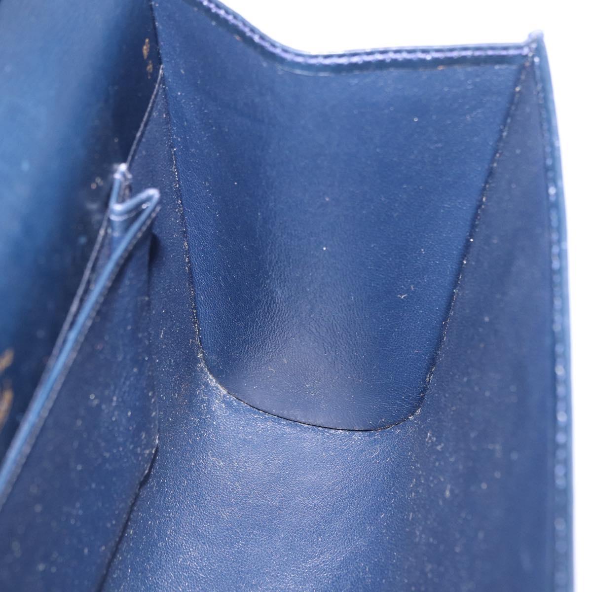 GUCCI Shoulder Bag Suede Navy Gold Tone Auth BA14926