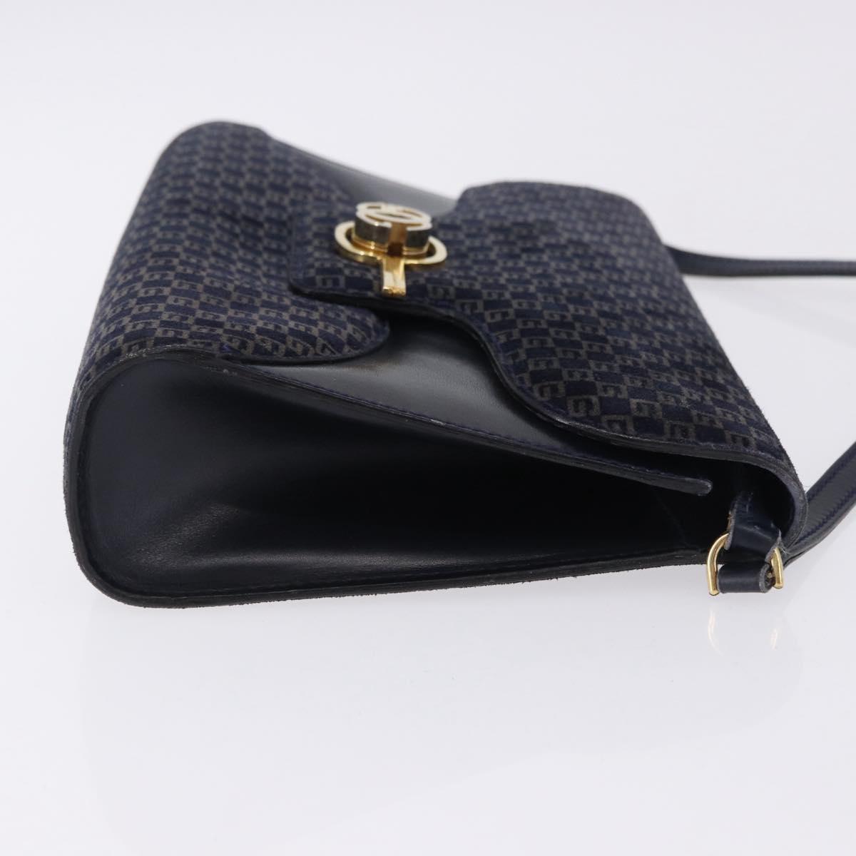 GUCCI Shoulder Bag Suede Navy Gold Tone Auth BA14926