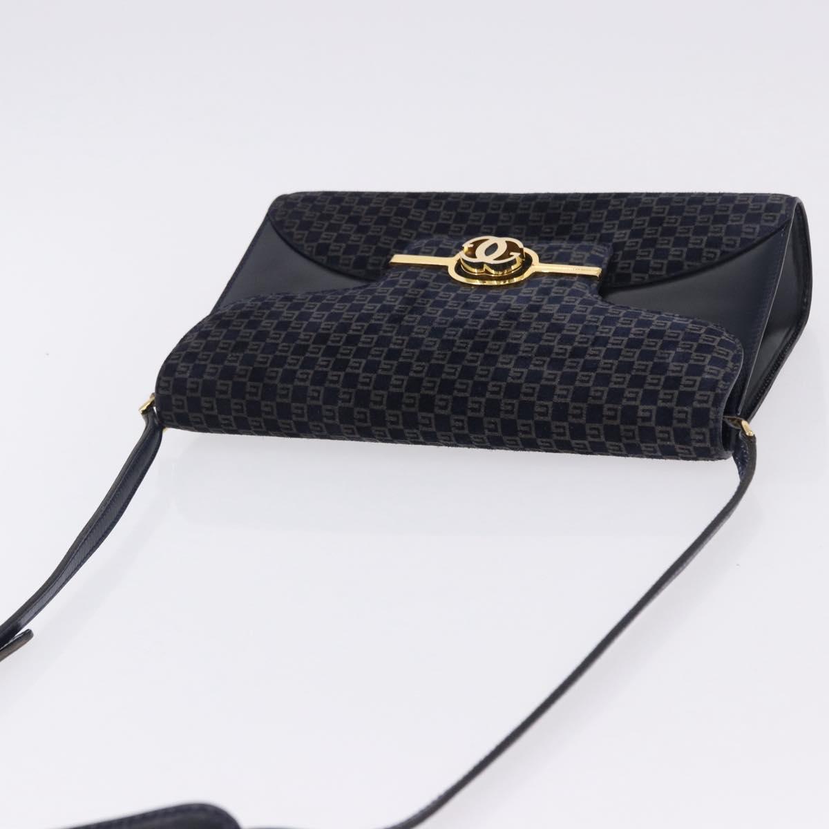 GUCCI Shoulder Bag Suede Navy Gold Tone Auth BA14926