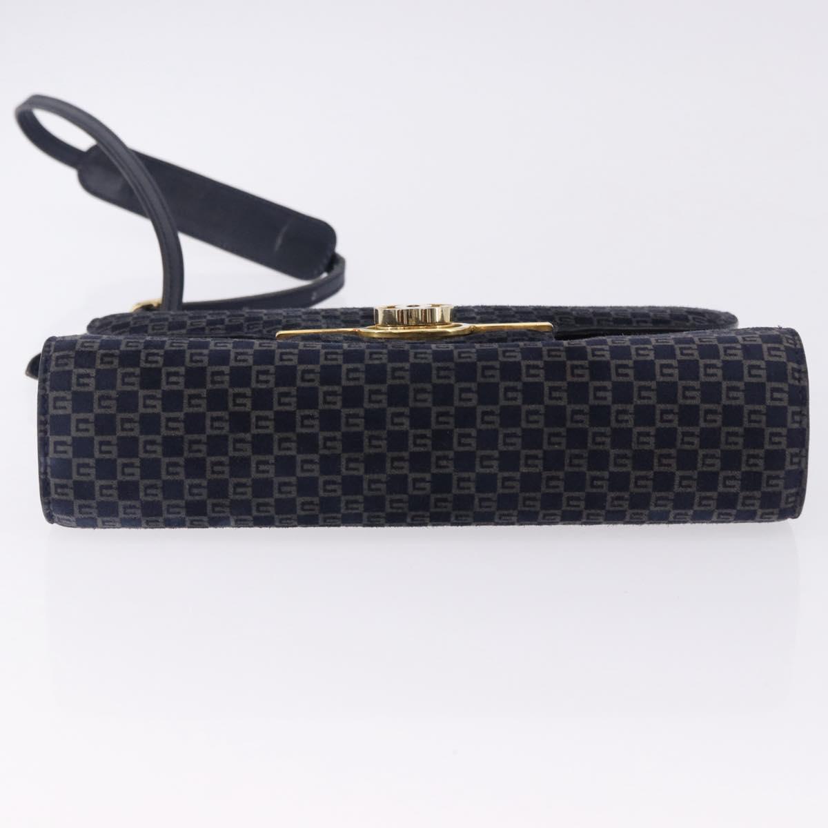 GUCCI Shoulder Bag Suede Navy Gold Tone Auth BA14926