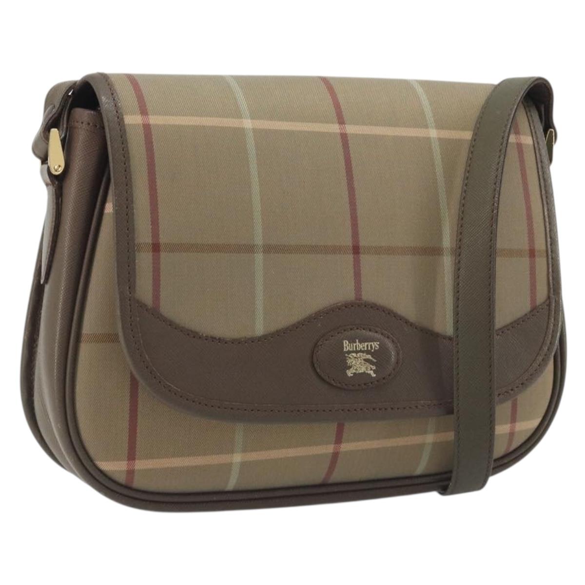Burberrys Nova Check Shoulder Bag Canvas Beige Gold Tone Auth BA14931A