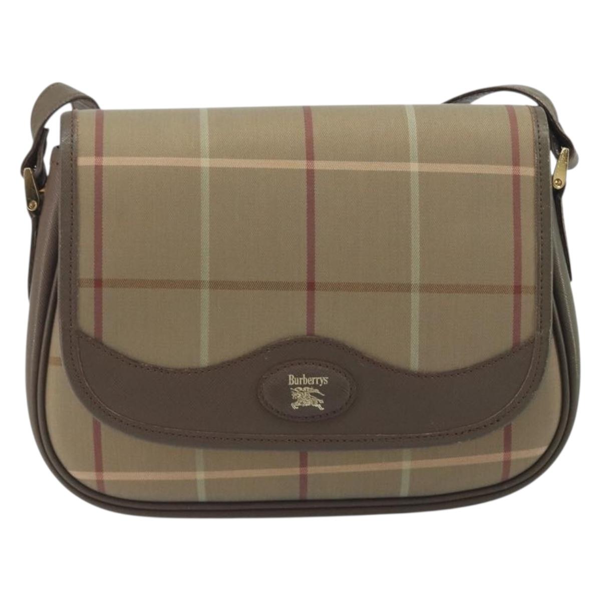 Burberrys Nova Check Shoulder Bag Canvas Beige Gold Tone Auth BA14931A
