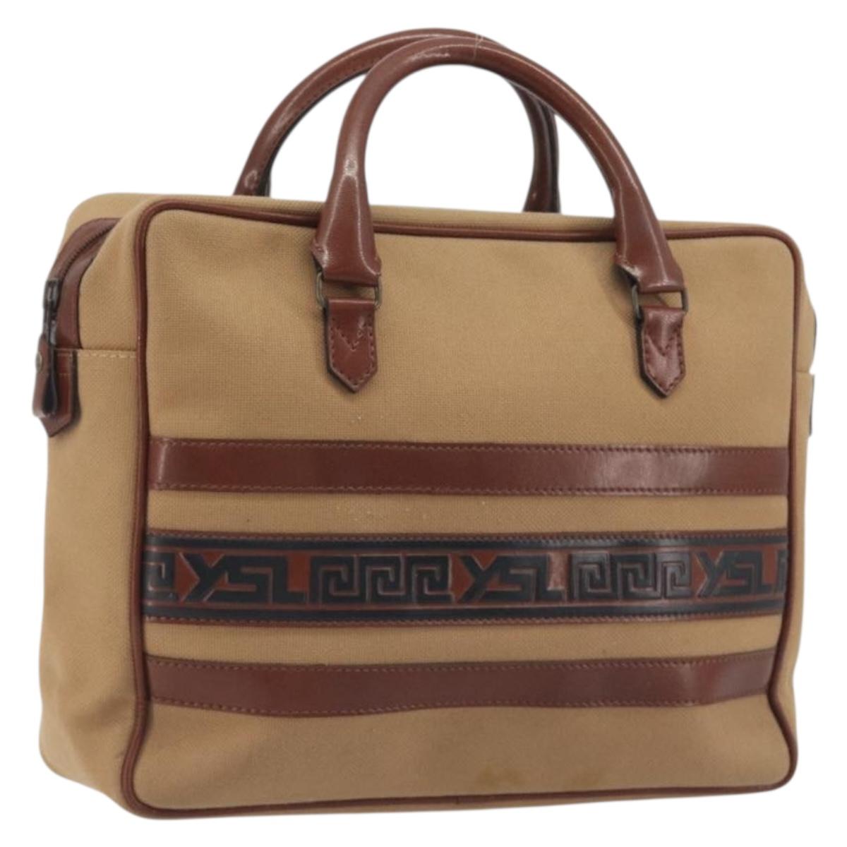 SAINT LAURENT Hand Bag Canvas Beige Auth BA14933
