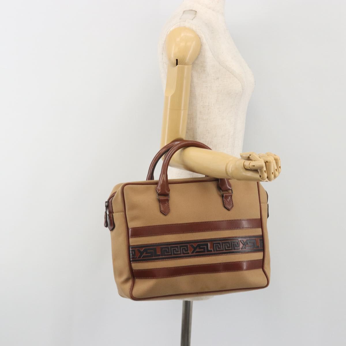 SAINT LAURENT Hand Bag Canvas Beige Auth BA14933