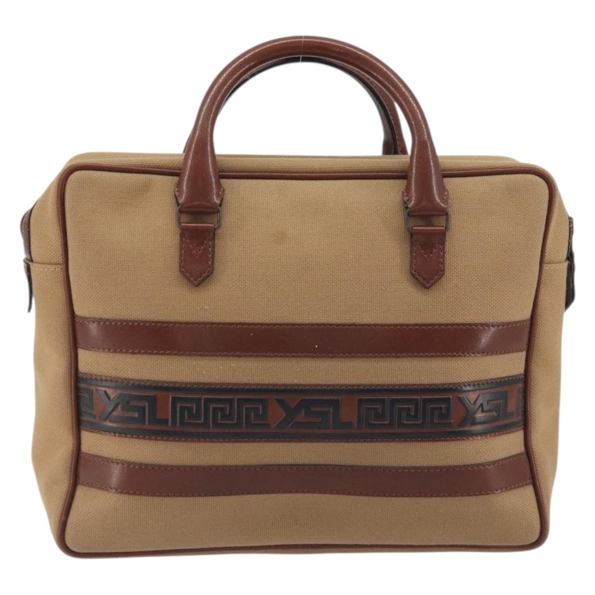SAINT LAURENT Hand Bag Canvas Beige Auth BA14933