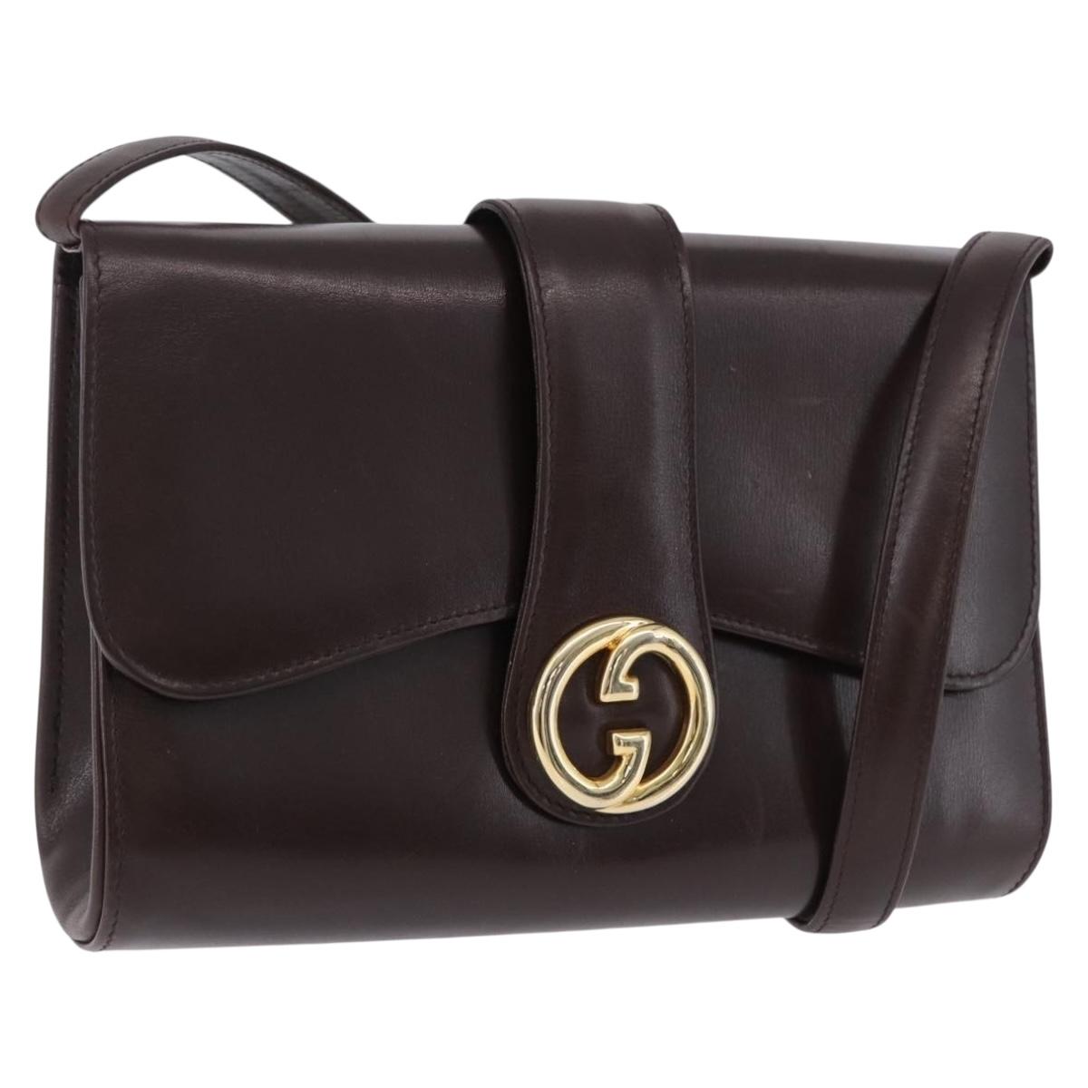 GUCCI Shoulder Bag Leather Brown Gold Tone Auth BA14934