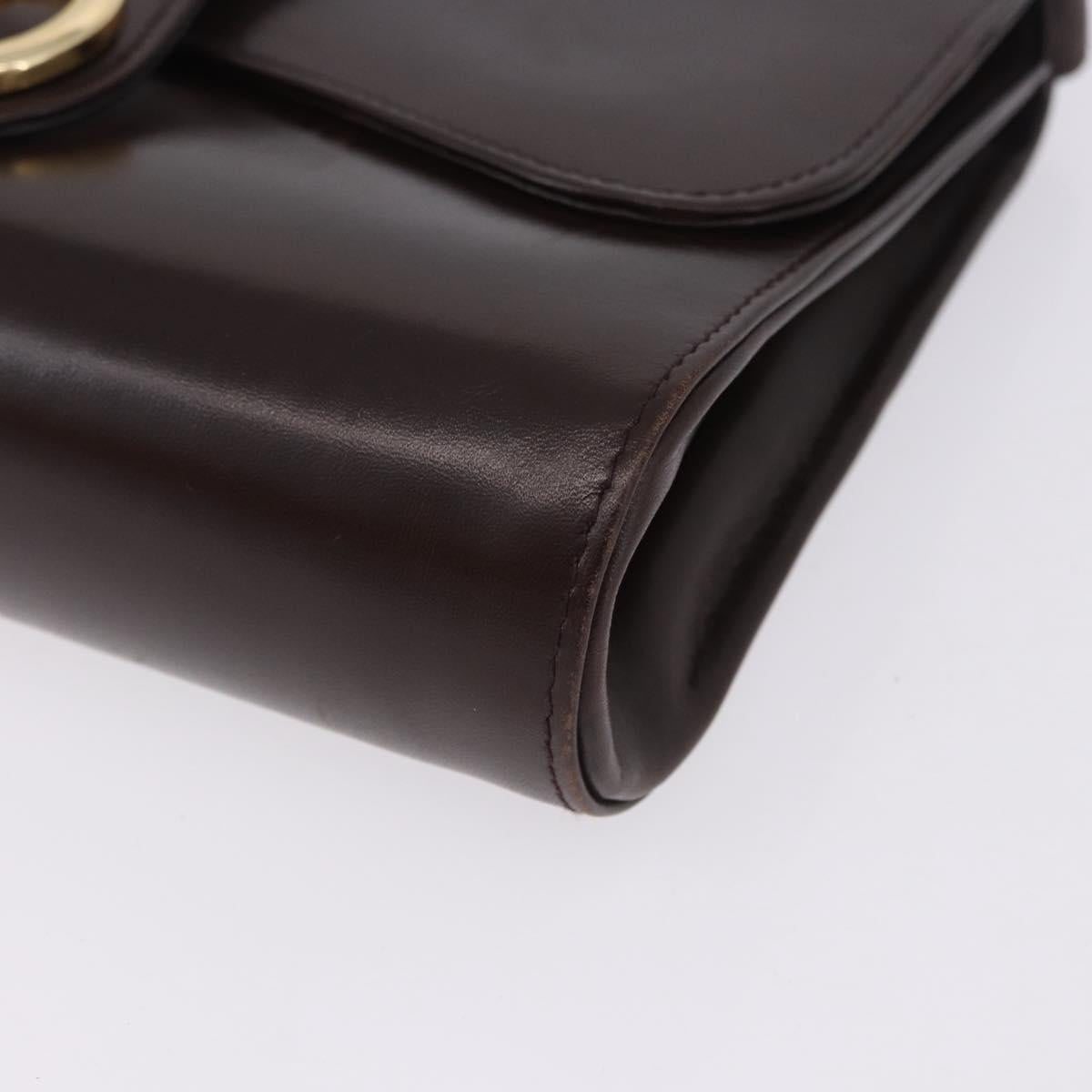 GUCCI Shoulder Bag Leather Brown Gold Tone Auth BA14934