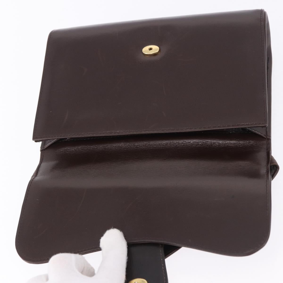 GUCCI Shoulder Bag Leather Brown Gold Tone Auth BA14934