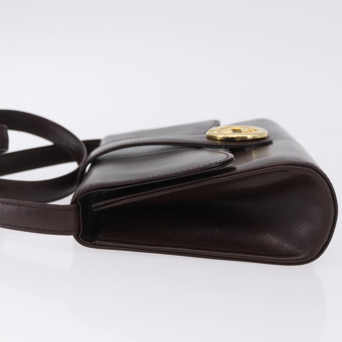 GUCCI Shoulder Bag Leather Brown Gold Tone Auth BA14934