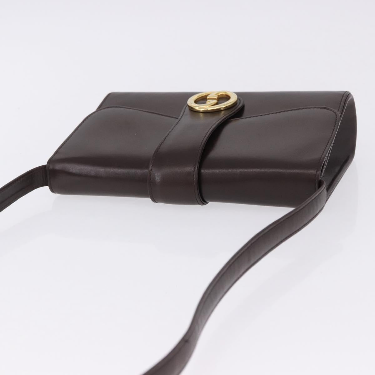 GUCCI Shoulder Bag Leather Brown Gold Tone Auth BA14934