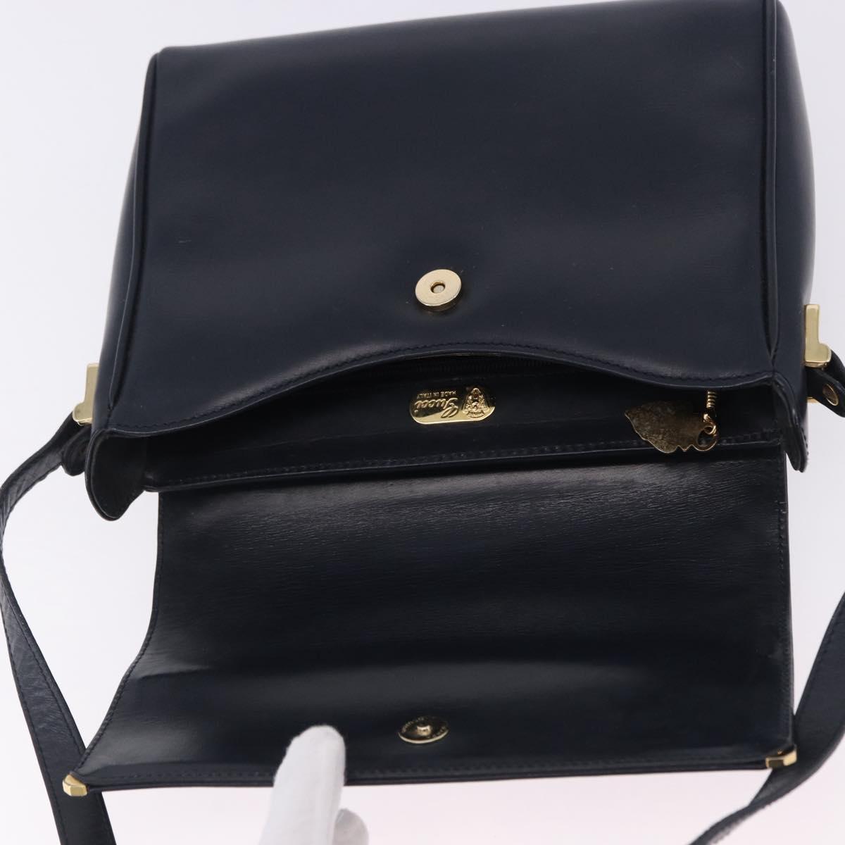 GUCCI Shoulder Bag Leather Navy Gold Tone 29 001 4697 Auth BA14935