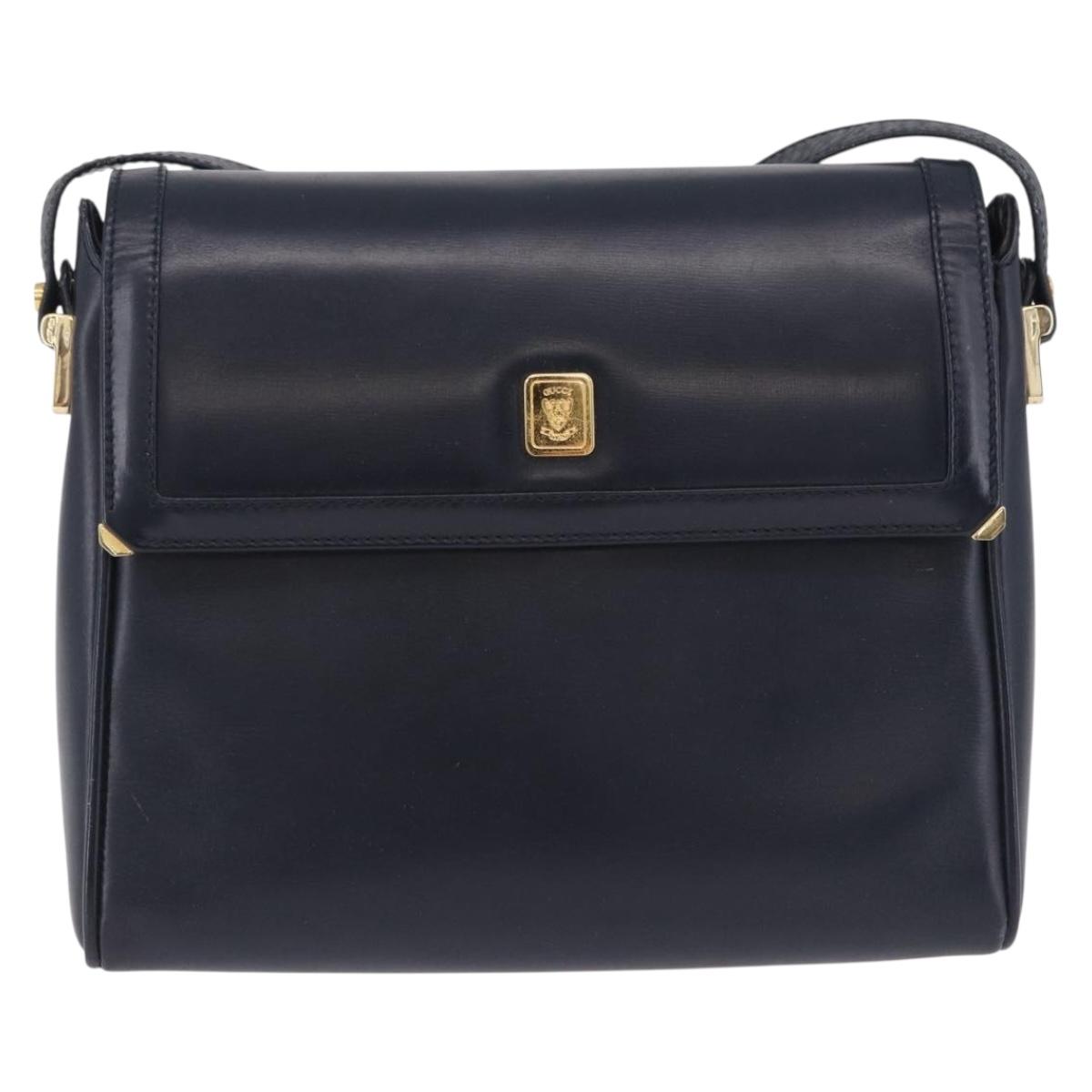 GUCCI Shoulder Bag Leather Navy Gold Tone 29 001 4697 Auth BA14935