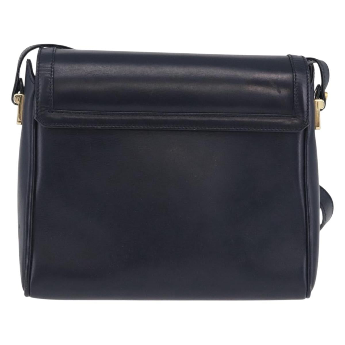 GUCCI Shoulder Bag Leather Navy Gold Tone 29 001 4697 Auth BA14935