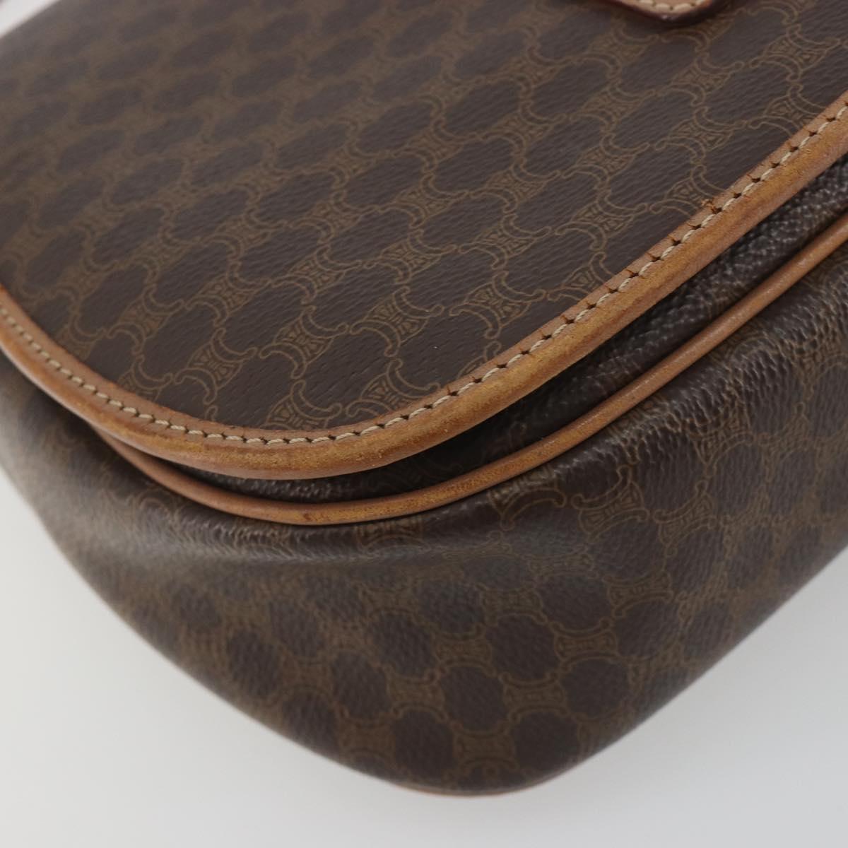 CELINE Macadam Shoulder Bag PVC Leather Brown Gold Tone Auth BA14939