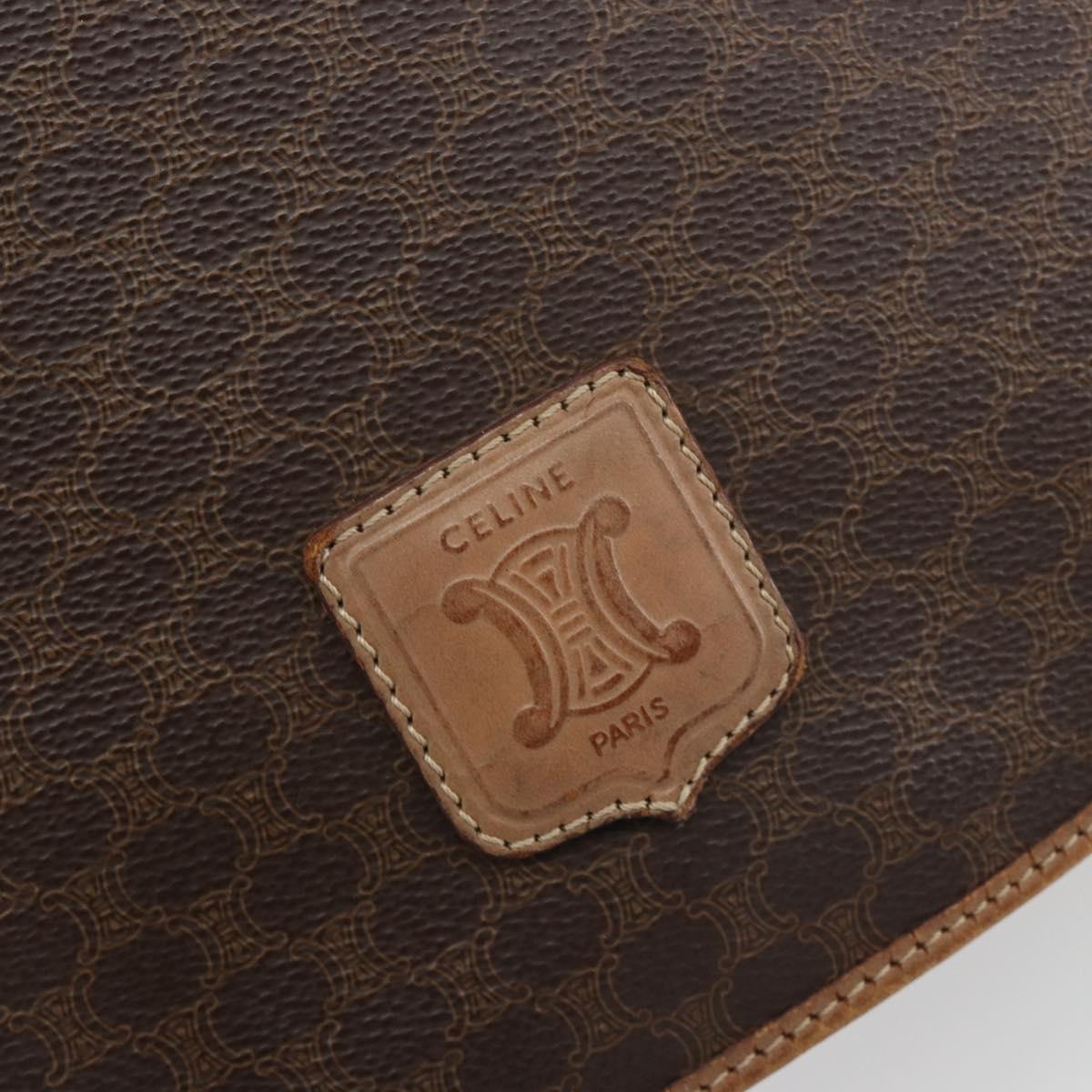 CELINE Macadam Shoulder Bag PVC Leather Brown Gold Tone Auth BA14939